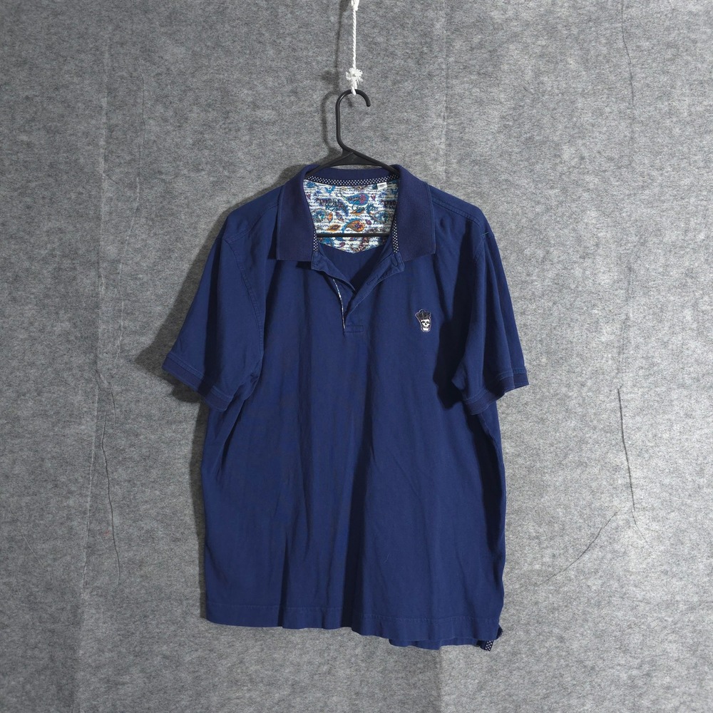 Robert Graham Skull Crown Paisley Polo Shirt Mens XL Classic Fit Blue Logo Solid